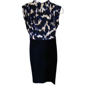 Tahari Size Navy Blue Black Silky Top Fitted Zip Back Sleeveless Dress Varies NW